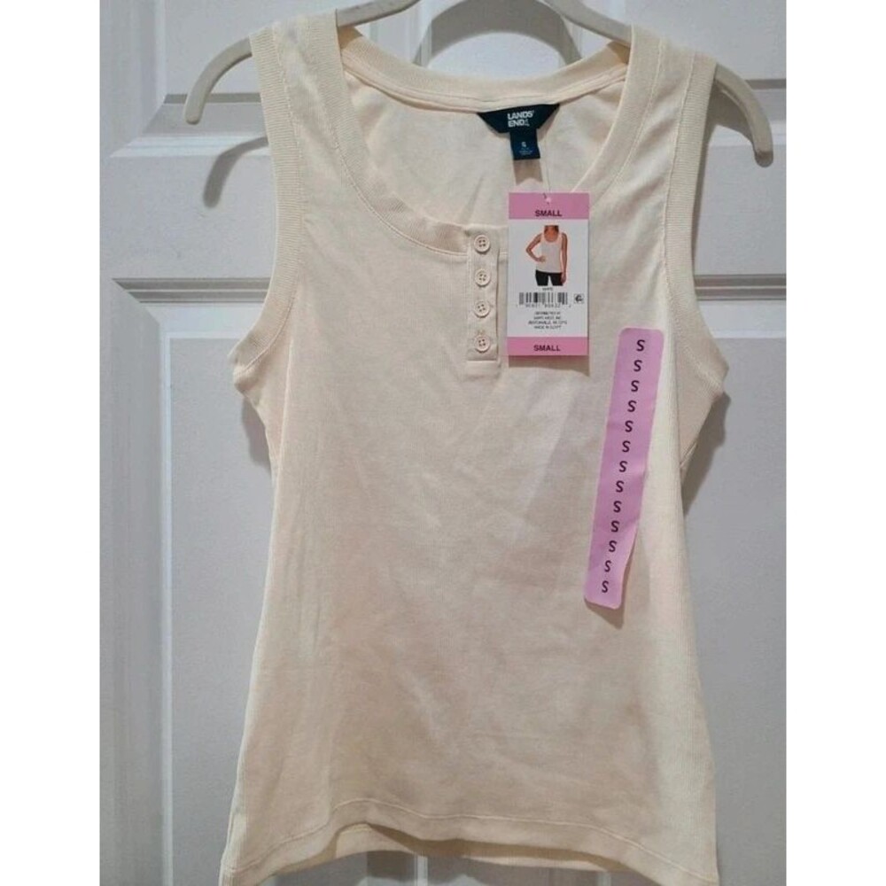 NWT Land's End Ribbed Fitted Henley Tank top Small